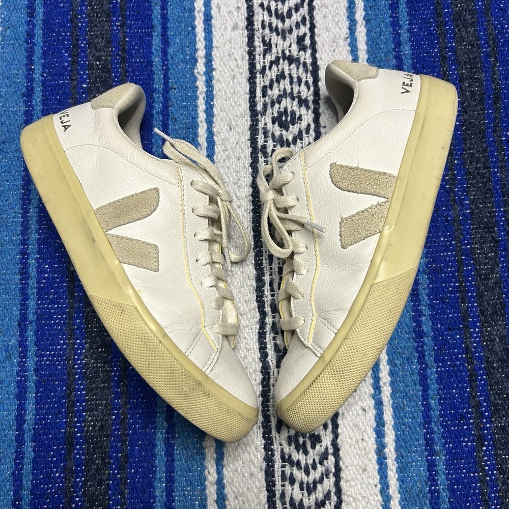 Veja Campo Sneaker White and Beige Size US 9 EU 40 Women Leather Shoes